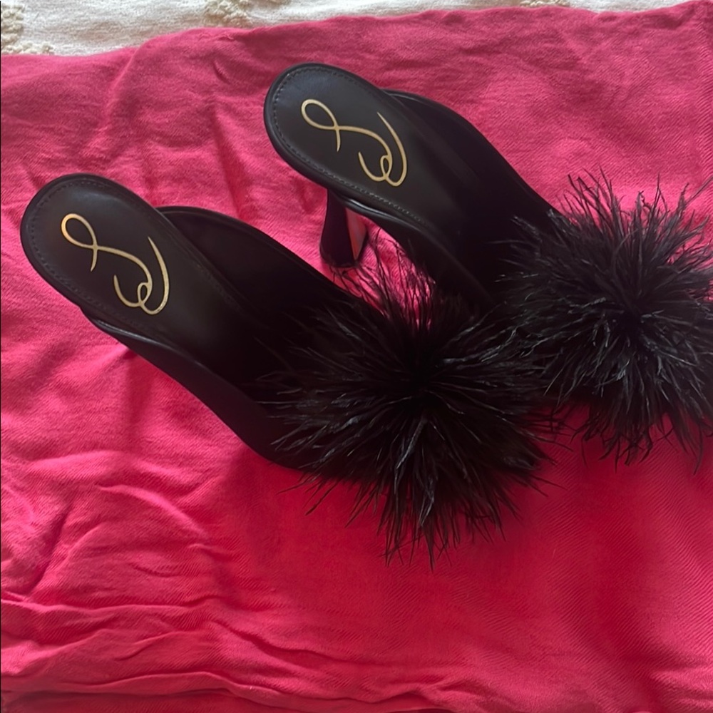 Sam Edelman Black Anthony Feather Mule Pump